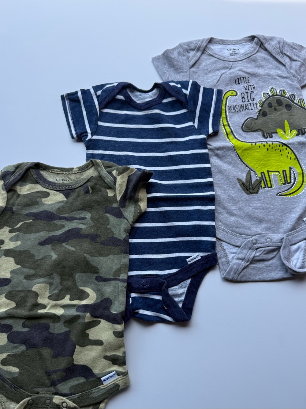 Carter's Boys 3-Pack Onesies - Camo, Navy & Gray Dino